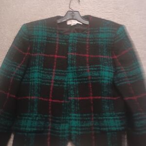 Jones New York Black and Green Plaid Blazer